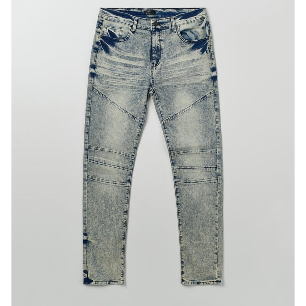 Reason Light Blue Denim Moto Stretch Style Mens Jeans